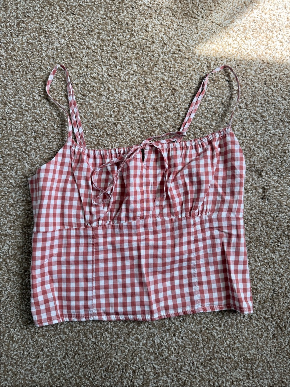 Abercrombie & Fitch Red and White Gingham Tie-Front Cami